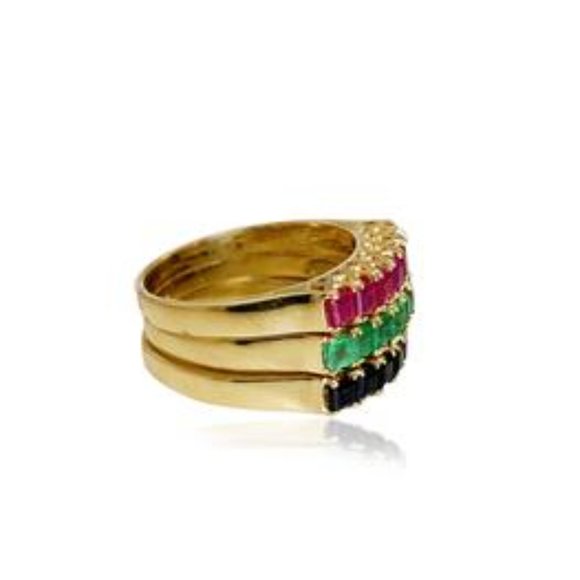 Genuine Ruby,Sapphire and Emerald 14k Gold Trio - Picture 3 of 5